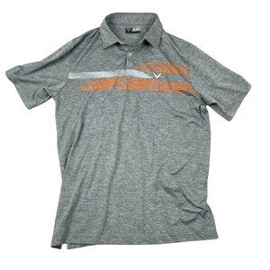 Callaway Mens Polo Shirt Large Opti-Dri Gray Striped Short Sleeve Casual Travel